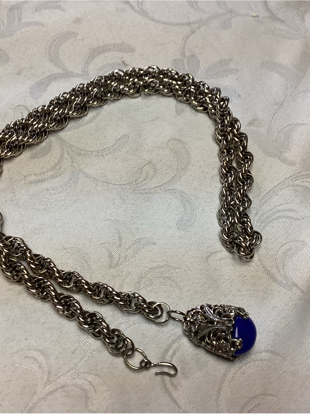 PAULINE RADER. Silver Rope Chain Pendant Belt with Deep Blue Glass RARE 💙💙💙 - Picture 6 of 9